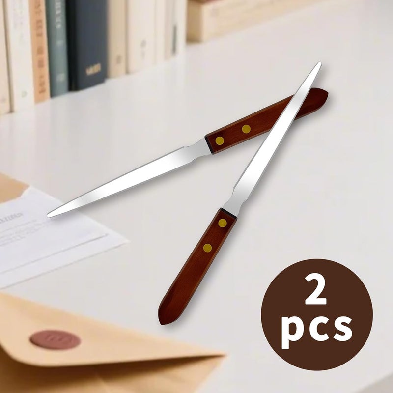 MCSDFN 2Pcs Letter Openers with Wood Handle, Stainless Steel Letter Opener Envelope Slitter Hand Mail Opener Tool Letter Knives for Office Home School Box Supplies - Image 3
